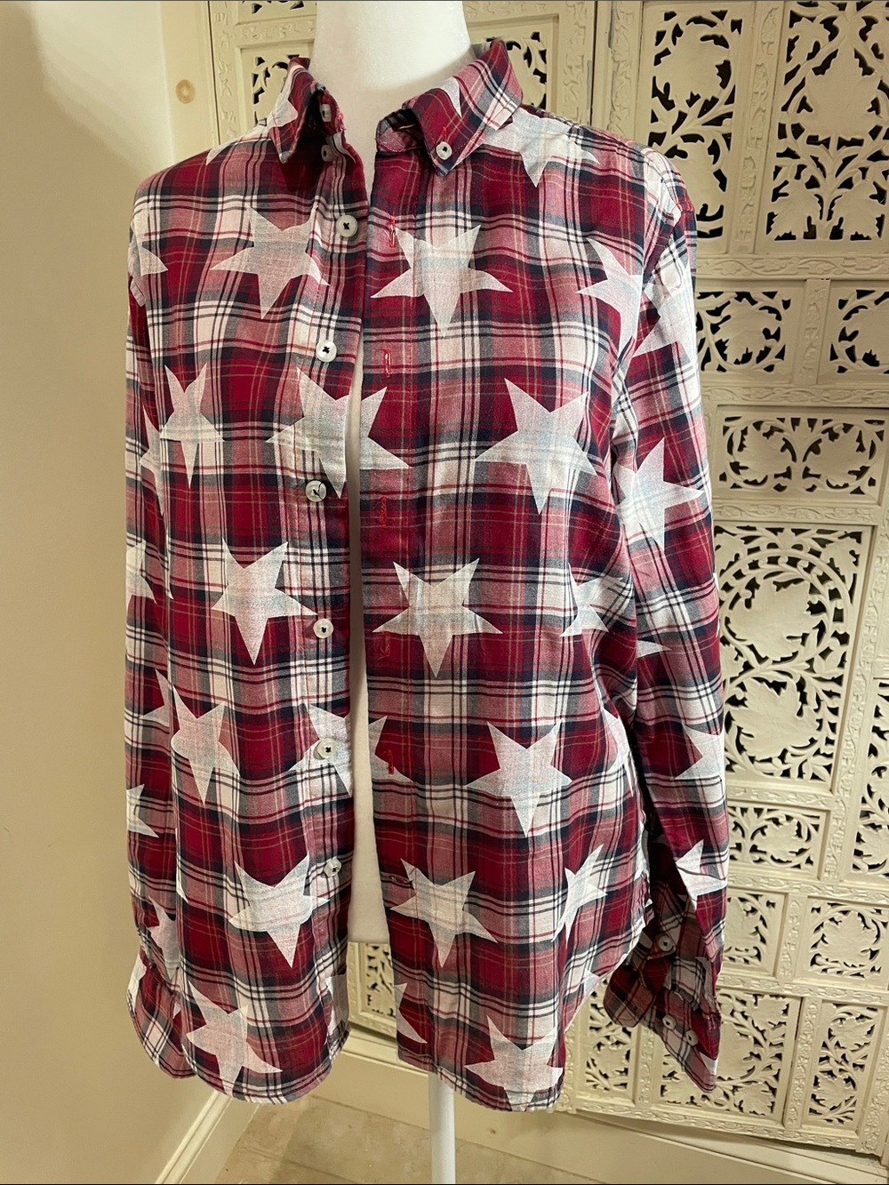 Mostly Heard Rarely Seen Red and White Plaid Button-Up Shirt